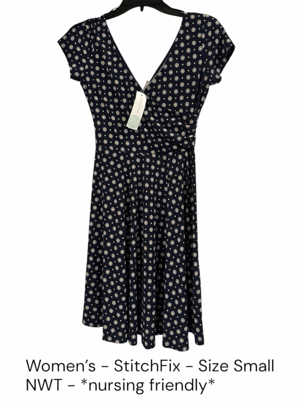 Navy Polka Dot Nursing-Friendly Wrap Dress - Stitch Fix Size Small - NWT